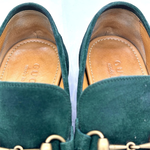 Gucci Jordaan Green Suede Horsebit Loafers - Picture 11 of 12